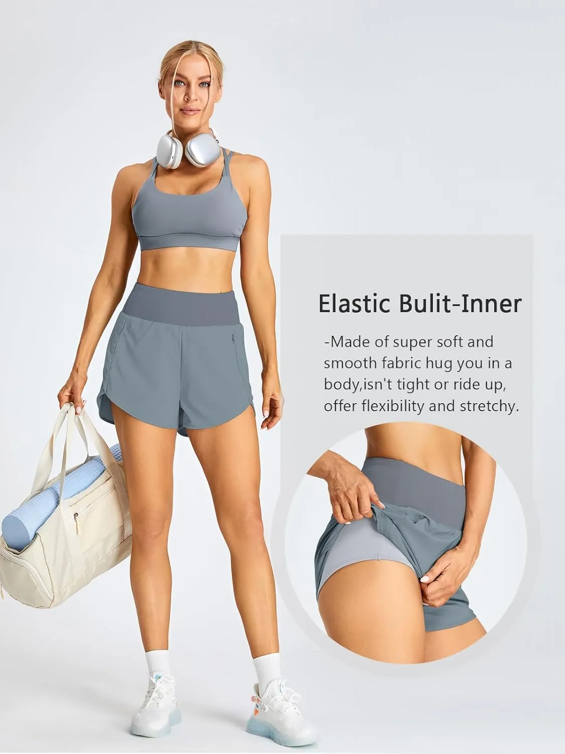 BMJL Women's High Waisted Athletic Shorts Pocket Workout Shorts Gym Sporty Running Shorts