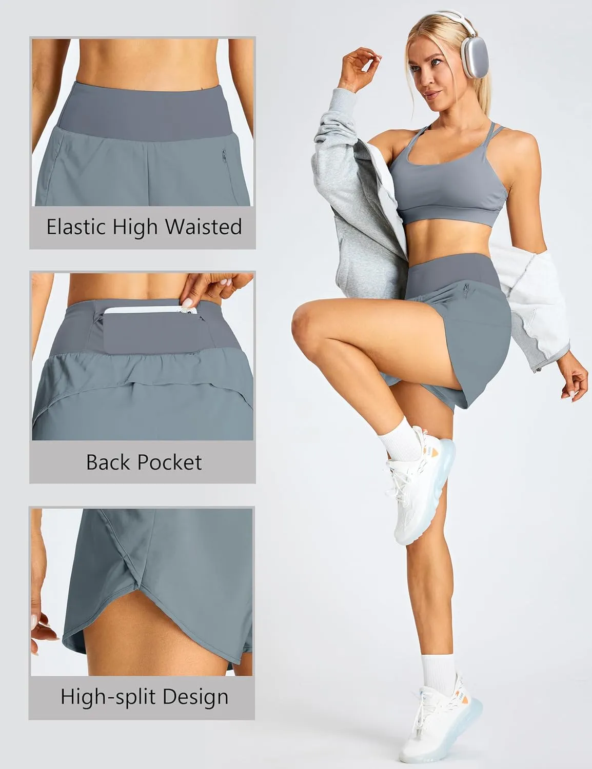 BMJL Women's High Waisted Athletic Shorts Pocket Workout Shorts Gym Sporty Running Shorts