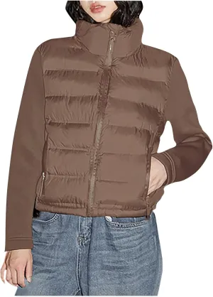 Borniu Womens Winter Cropped Puffer Jacket Coat Splice Short Warm Quilted Jacket Lightweight Down Coats with Pockets