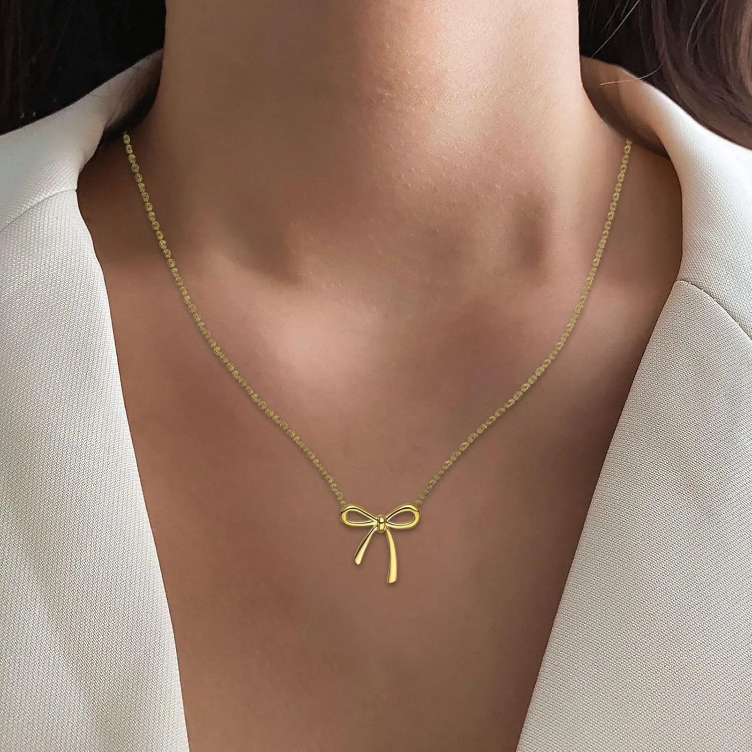 Bow Necklace for Women Dainty Gold/Silver Plated Choker Chain Necklace Trendy Cute Small Bow Pendant Jewelry Necklace for Women