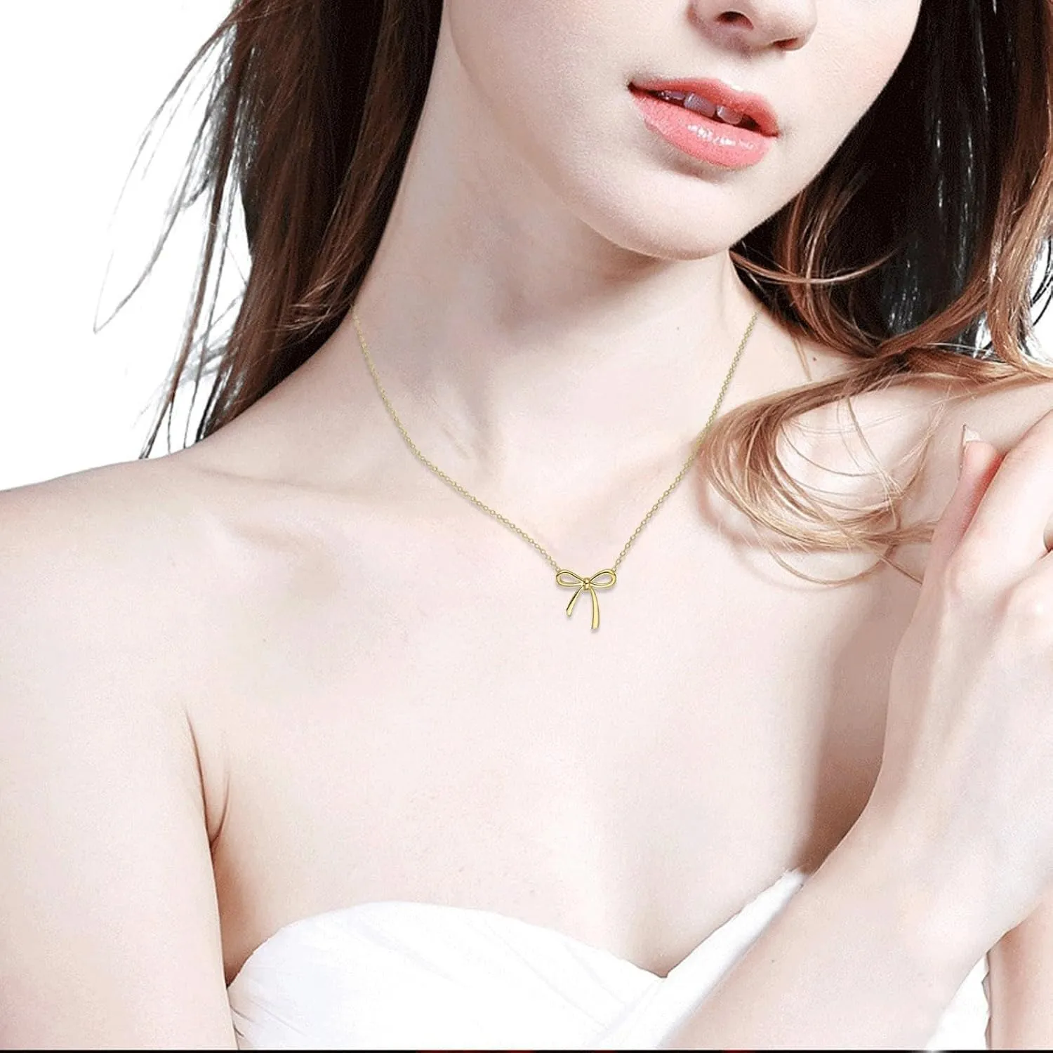 Bow Necklace for Women Dainty Gold/Silver Plated Choker Chain Necklace Trendy Cute Small Bow Pendant Jewelry Necklace for Women