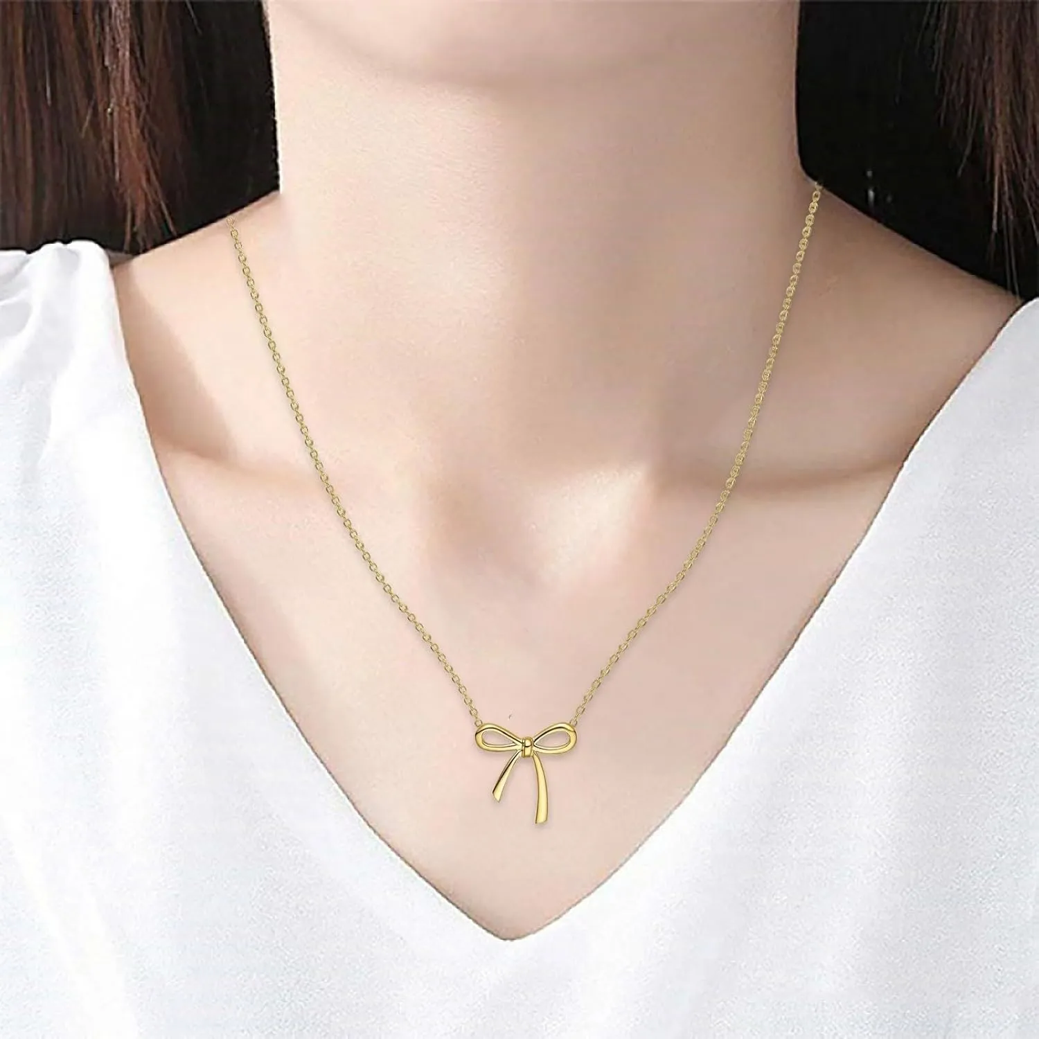 Bow Necklace for Women Dainty Gold/Silver Plated Choker Chain Necklace Trendy Cute Small Bow Pendant Jewelry Necklace for Women