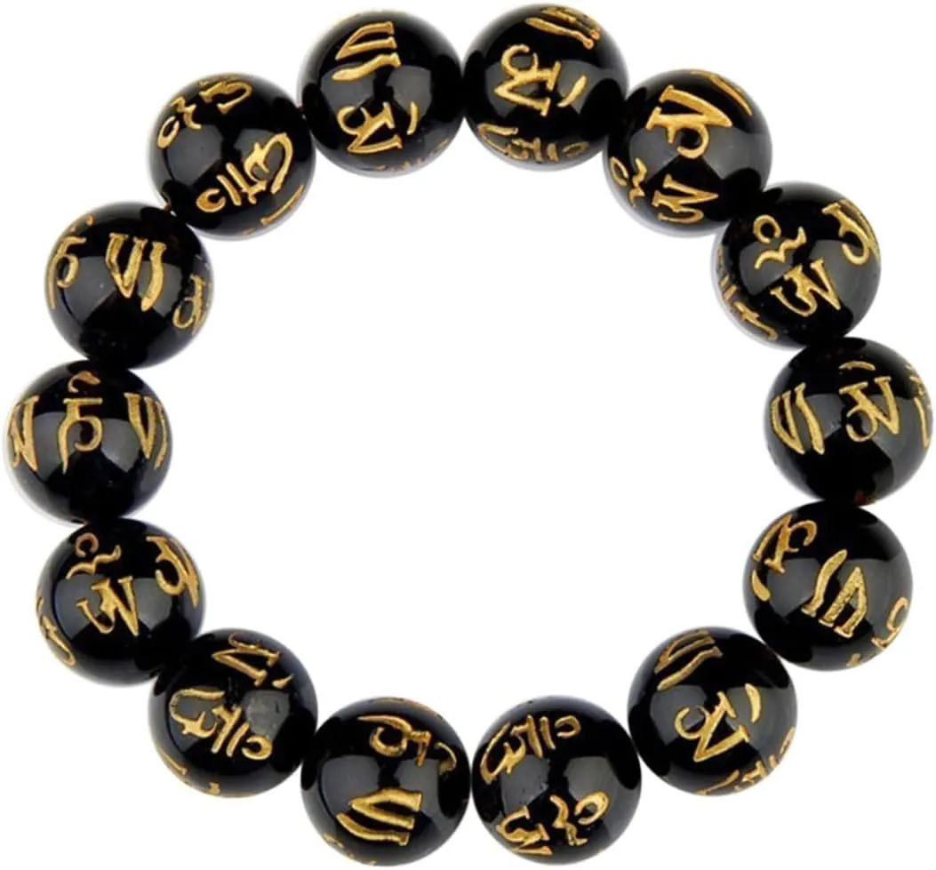 Buddhist Prayer Beads Bracelet Men Women Imitation Stone Om Hum Fashionable Bangle