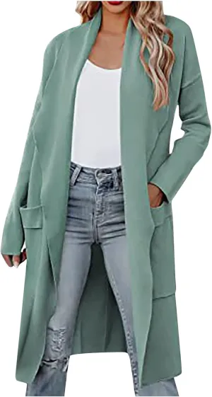 Cardigans for Women Trendy Casual Open Front Winter Coats Comfy Flowy Long Sleeve Trench Coats Tops with Pockets