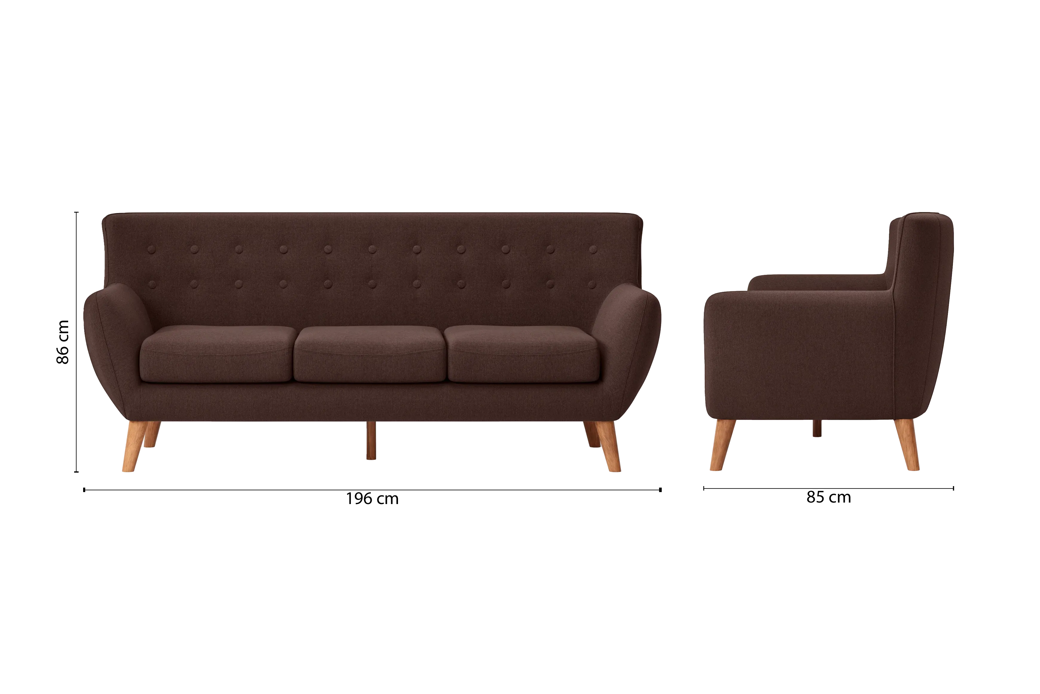 Casoria 3 Seater Sofa Coffee Brown Linen Fabric