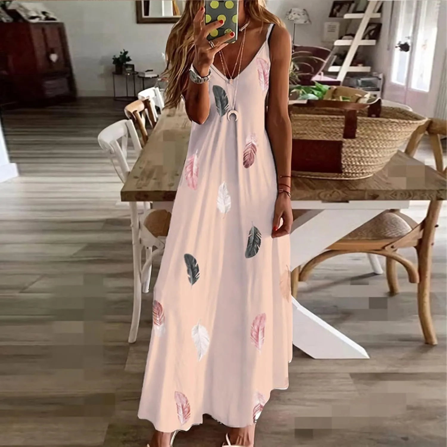 Casual Dresses for Women Boho Summer Sundress 2025 Spaghetti Strap V Neck Flowy Maxi Dresses Flower Print Dress