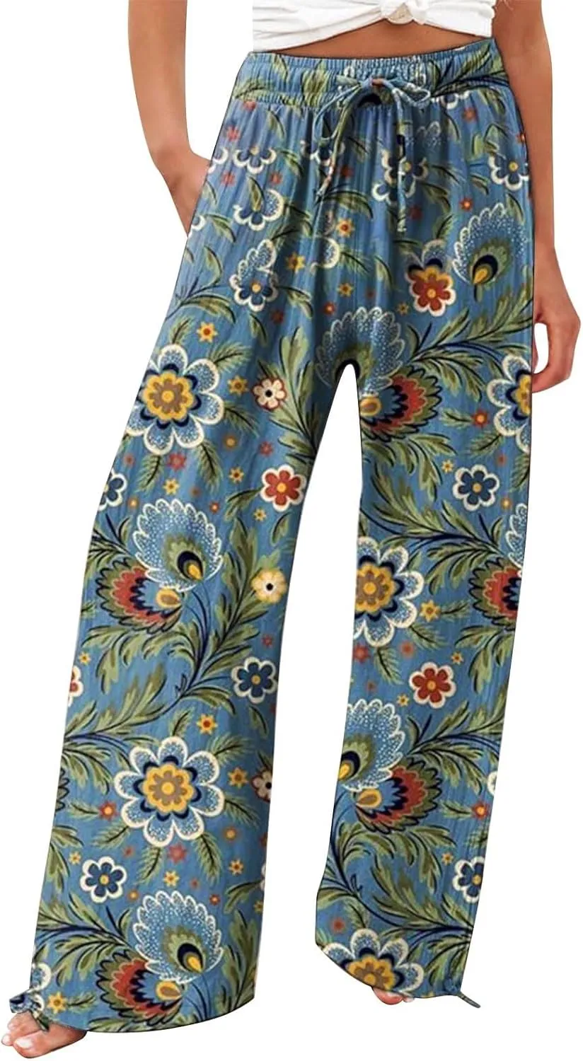 Casuals Long Business Pants with Pockets Womens Cotton Casual Loose Pants Comfy Work Pants with Pockets Elastic High