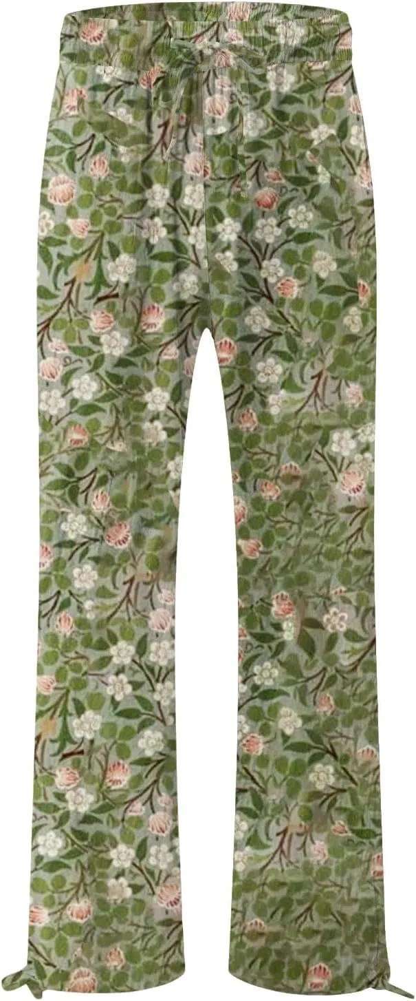 Casuals Long Business Pants with Pockets Womens Cotton Casual Loose Pants Comfy Work Pants with Pockets Elastic High