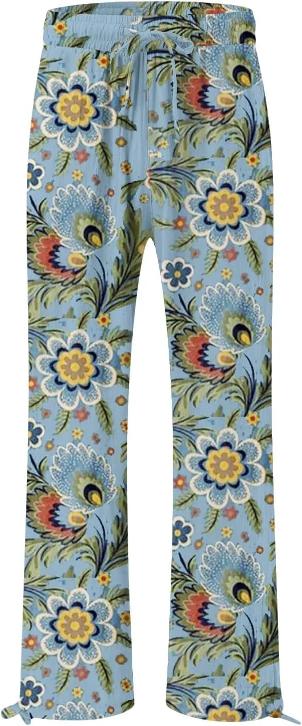 Casuals Long Business Pants with Pockets Womens Cotton Casual Loose Pants Comfy Work Pants with Pockets Elastic High