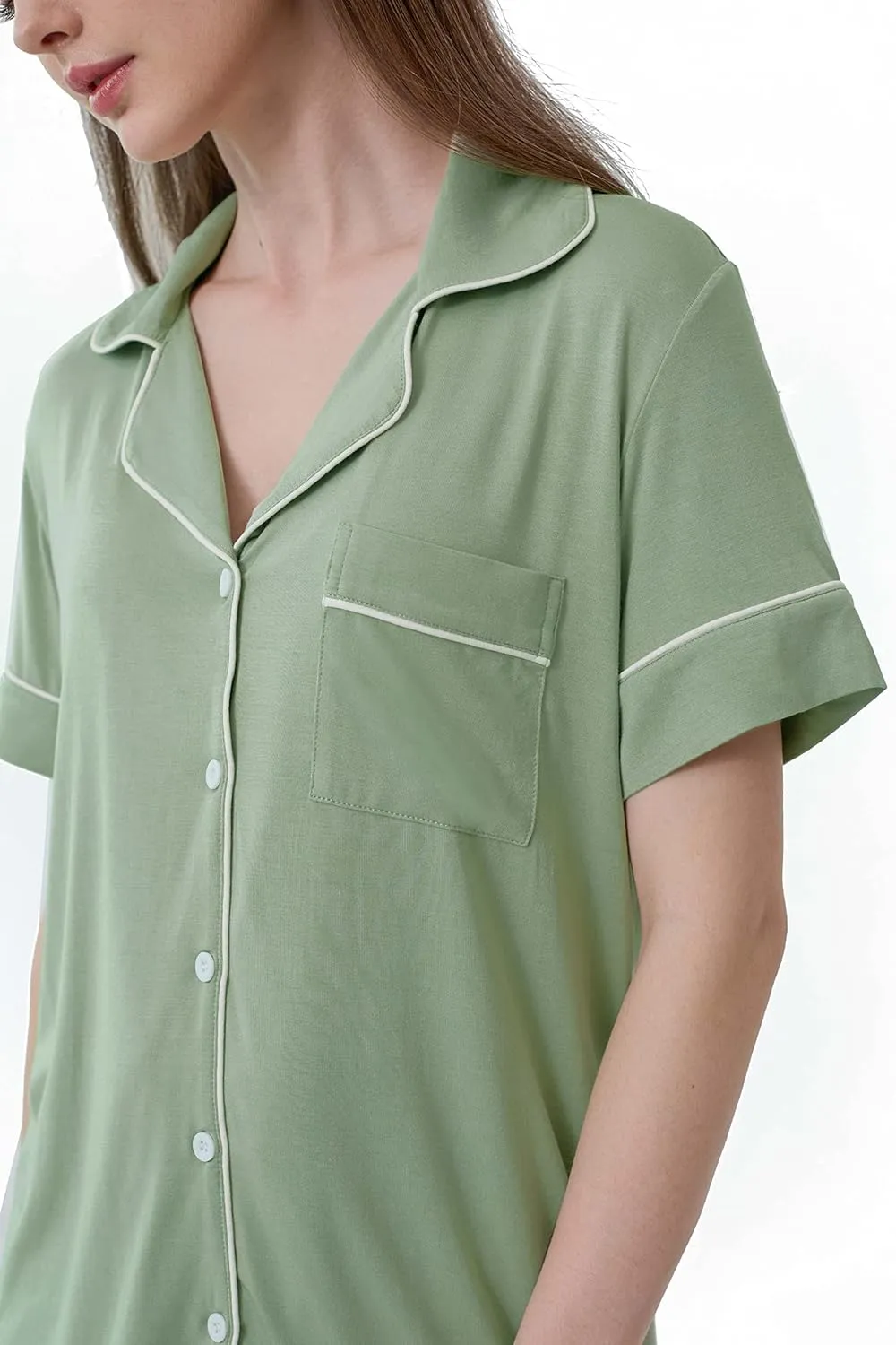 Cherrydew Women Bamboo Viscose Super Soft Comfy Summer Cooling Short Sleeve Button Down Pajama Shorts Set S-XXL