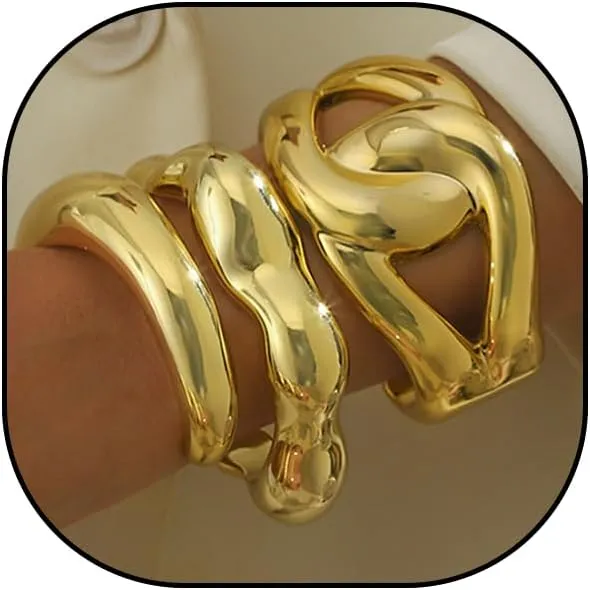 Chunky Gold Bangle Bracelet for Women Set for Woman Fashion Stackable Adjustable Thick Arm Cuff Bangles Stretch Jewelry