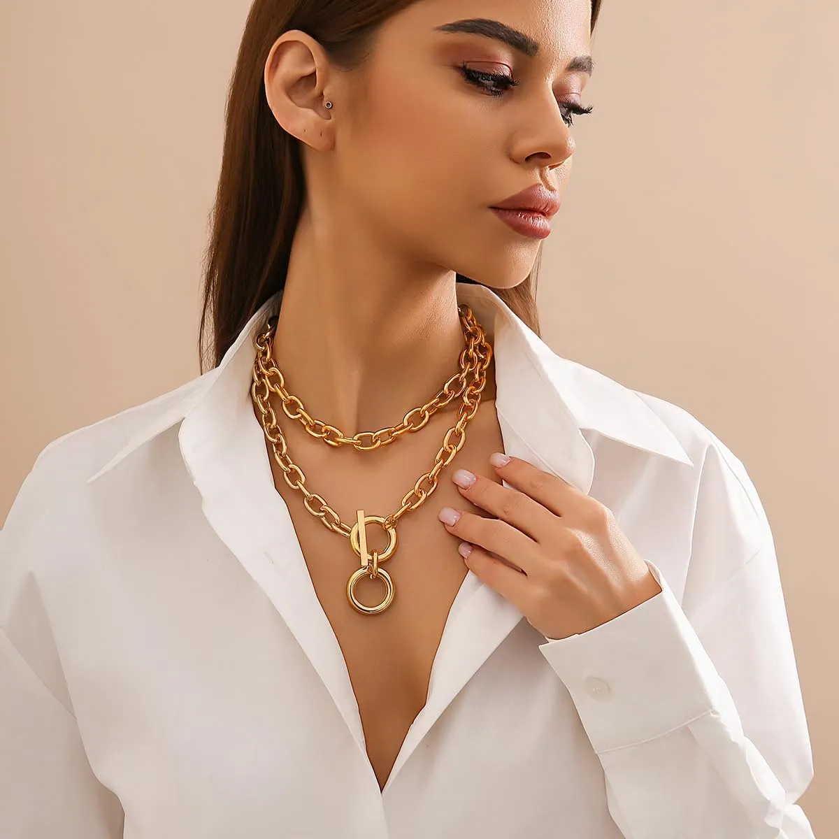 CJIAYUJEW Chunky Choker Necklaces for Women Gold Layered Necklace Chain Punk Thick Choker Necklace OT Toggle Clasp Necklaces Trendy Paperclip Pendant Necklaces Jewelry