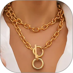 CJIAYUJEW Chunky Choker Necklaces for Women Gold Layered Necklace Chain Punk Thick Choker Necklace OT Toggle Clasp Necklaces Trendy Paperclip Pendant Necklaces Jewelry