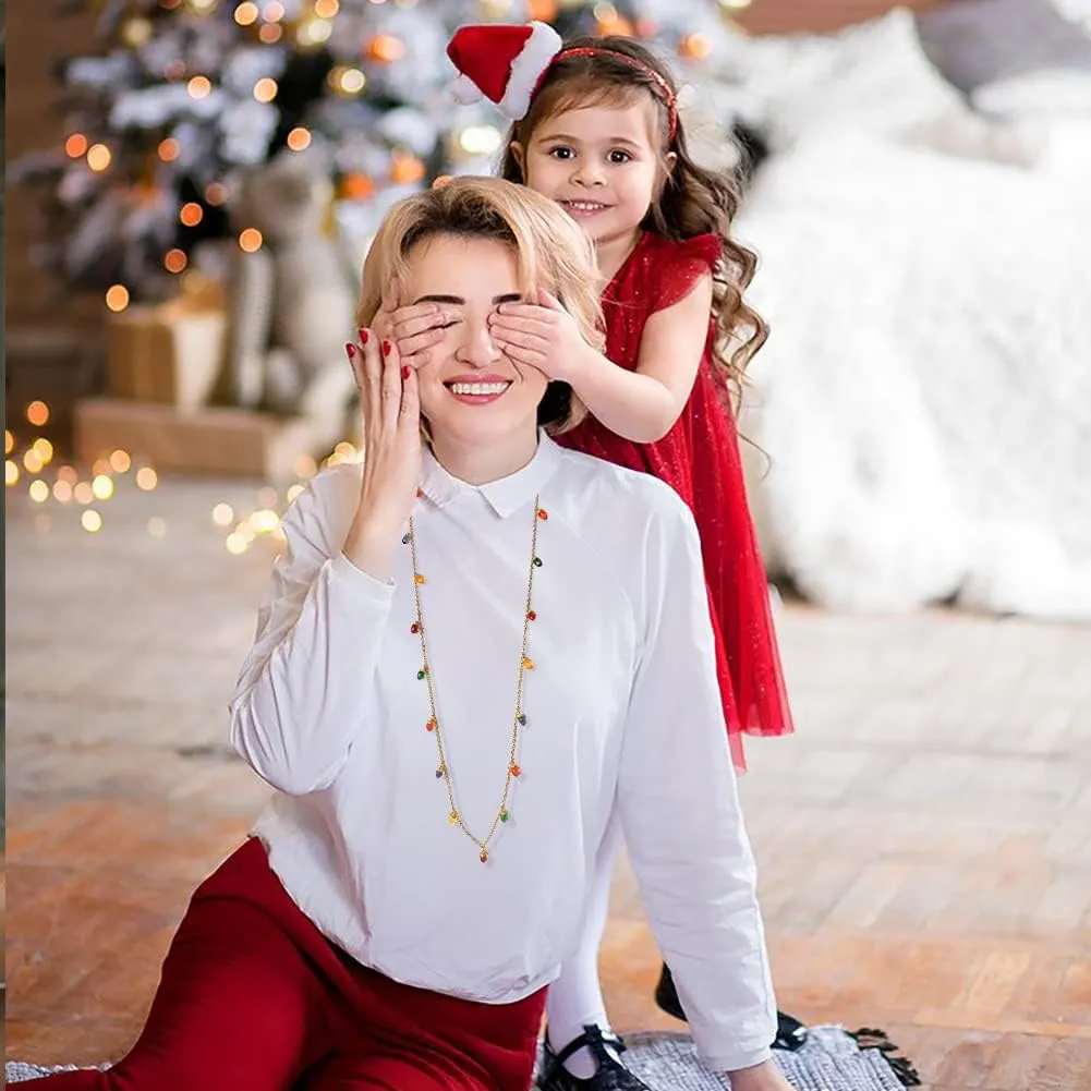 CLASSYZINT Christmas Necklaces For Women Long Christmas Tree And Lights Charm Strand Necklaces