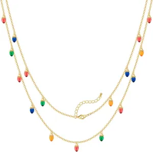 CLASSYZINT Christmas Necklaces For Women Long Christmas Tree And Lights Charm Strand Necklaces