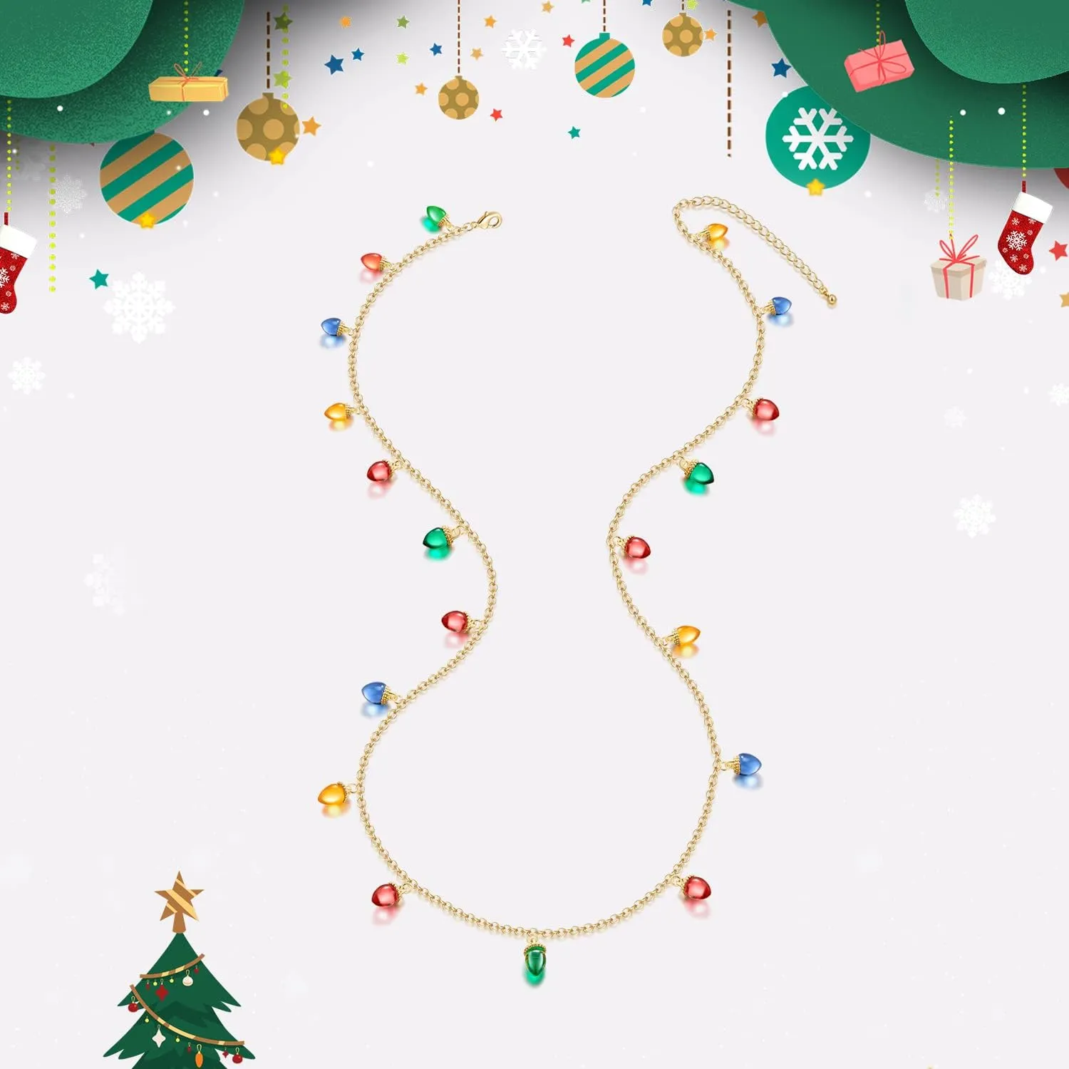 CLASSYZINT Christmas Necklaces For Women Long Christmas Tree And Lights Charm Strand Necklaces