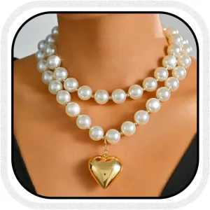 CLOACE Pearl Necklaces Gold Heart Layered Necklace Chunky Beads Choker Necklaces Jewelry for Women
