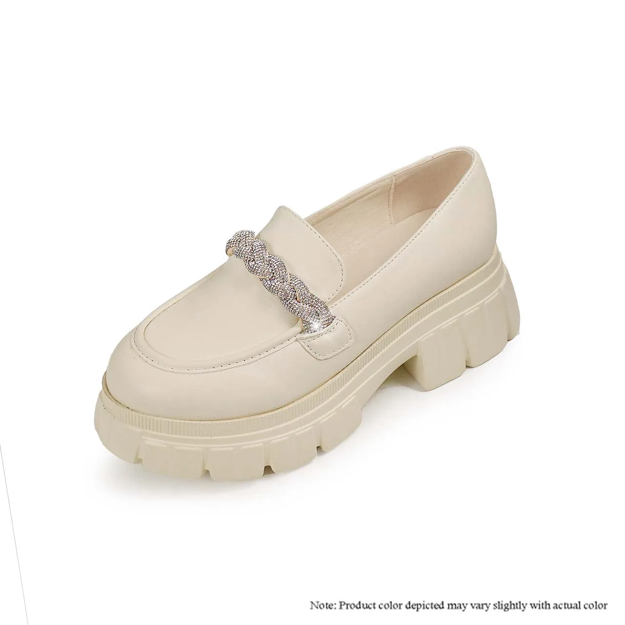 COHEN-3 LUG SOLE LOAFER W/ RHINESTONE BRAIDING DETAIL - CREAM