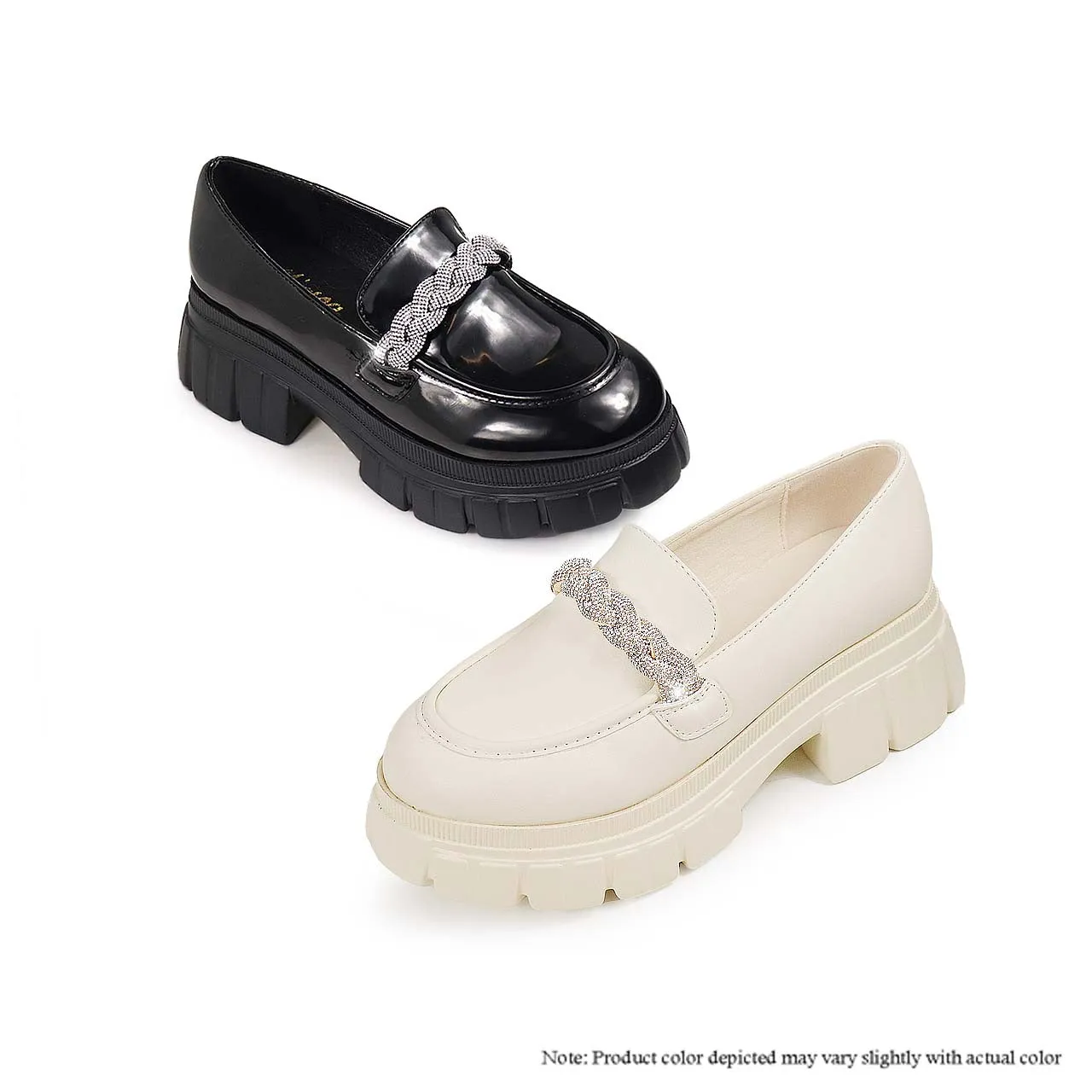COHEN-3 LUG SOLE LOAFER W/ RHINESTONE BRAIDING DETAIL - CREAM