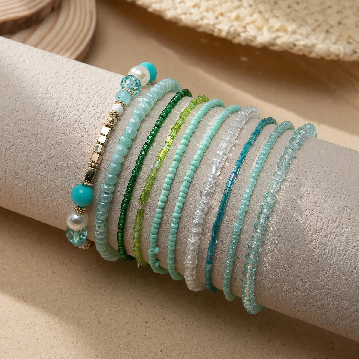 COLORFUL BLING Bohemian Crystal Beaded Bracelets Set Multilayer Stackable Bracelets Boho Charms Stretch Bracelet Handmade Multicolor Crystal Beaded Bangles Strand Bracelet Set