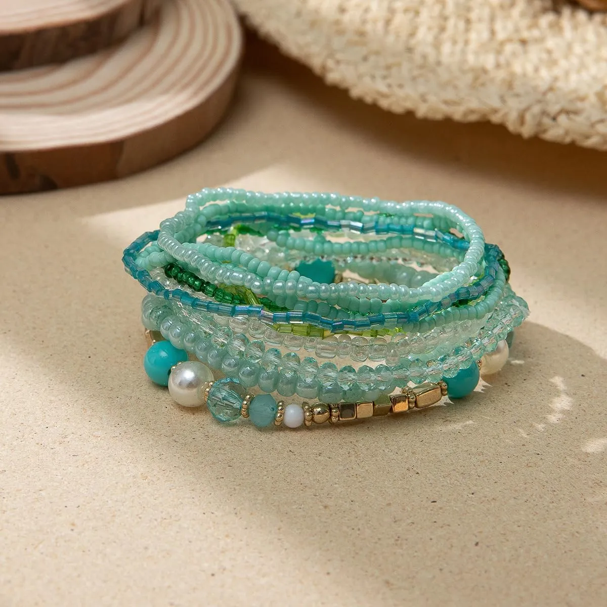 COLORFUL BLING Bohemian Crystal Beaded Bracelets Set Multilayer Stackable Bracelets Boho Charms Stretch Bracelet Handmade Multicolor Crystal Beaded Bangles Strand Bracelet Set