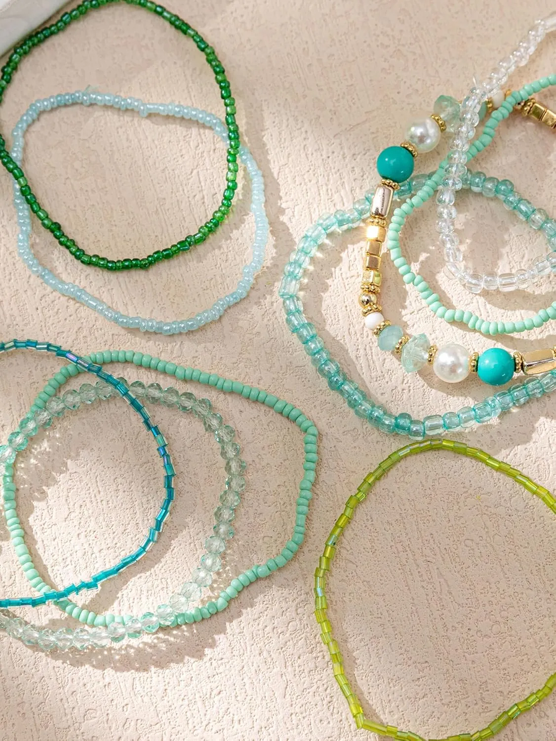 COLORFUL BLING Bohemian Crystal Beaded Bracelets Set Multilayer Stackable Bracelets Boho Charms Stretch Bracelet Handmade Multicolor Crystal Beaded Bangles Strand Bracelet Set