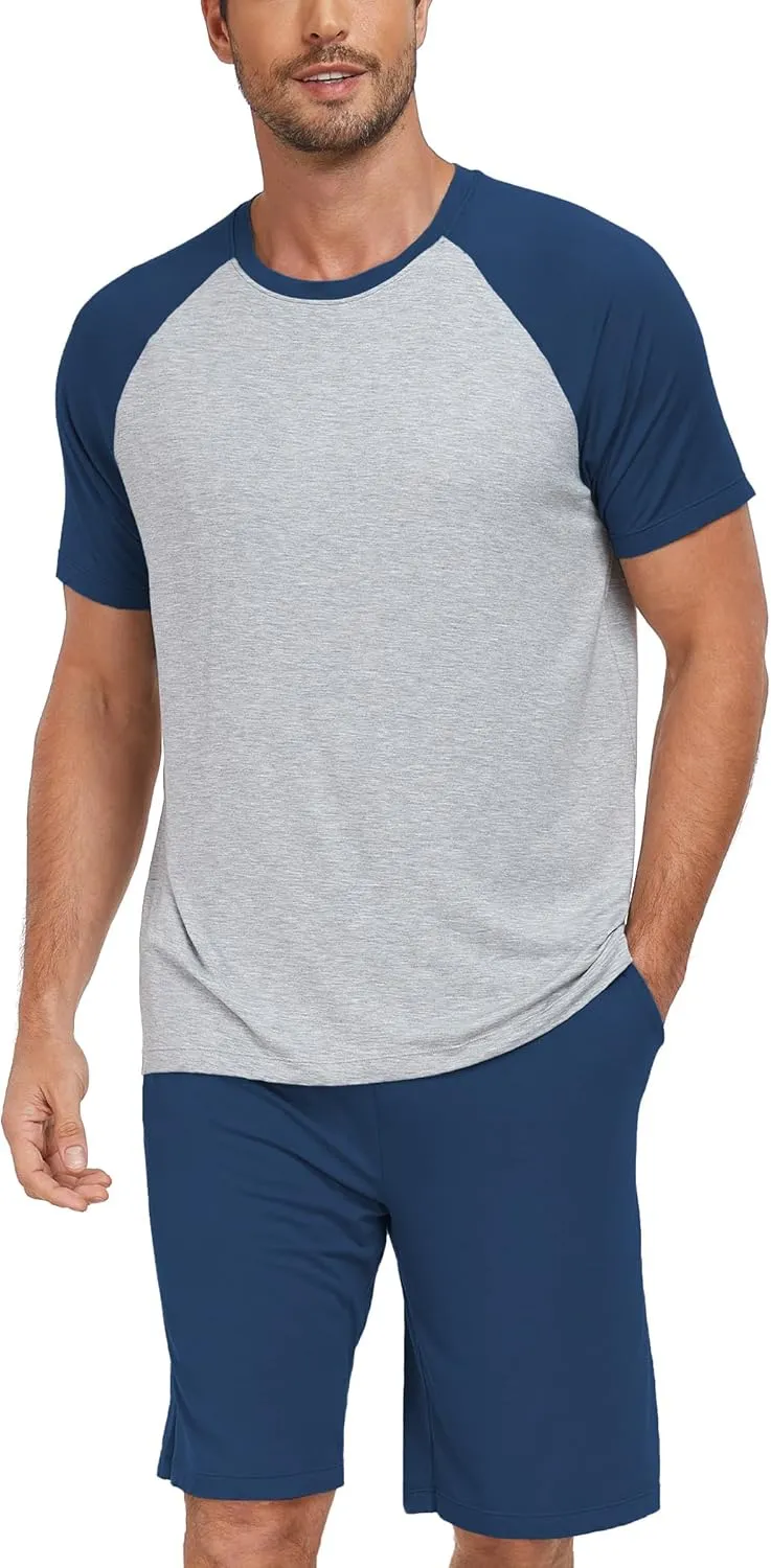 COLORFULLEAF Mens Pajamas Set Shorts and Shirt Bamboo Rayon Sleepwear Summer Nightwear Lightweight Sleep Sets S-XL