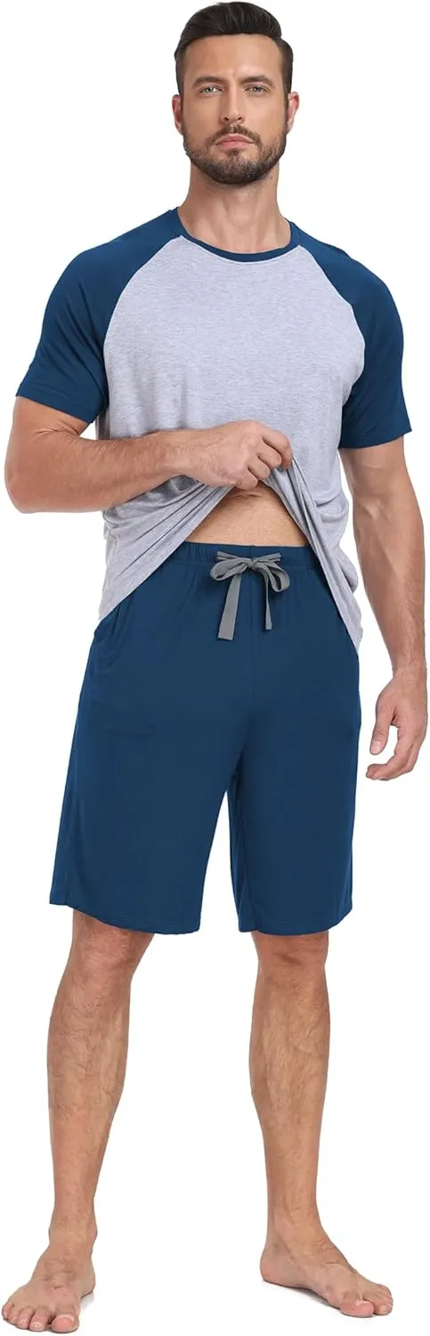 COLORFULLEAF Mens Pajamas Set Shorts and Shirt Bamboo Rayon Sleepwear Summer Nightwear Lightweight Sleep Sets S-XL