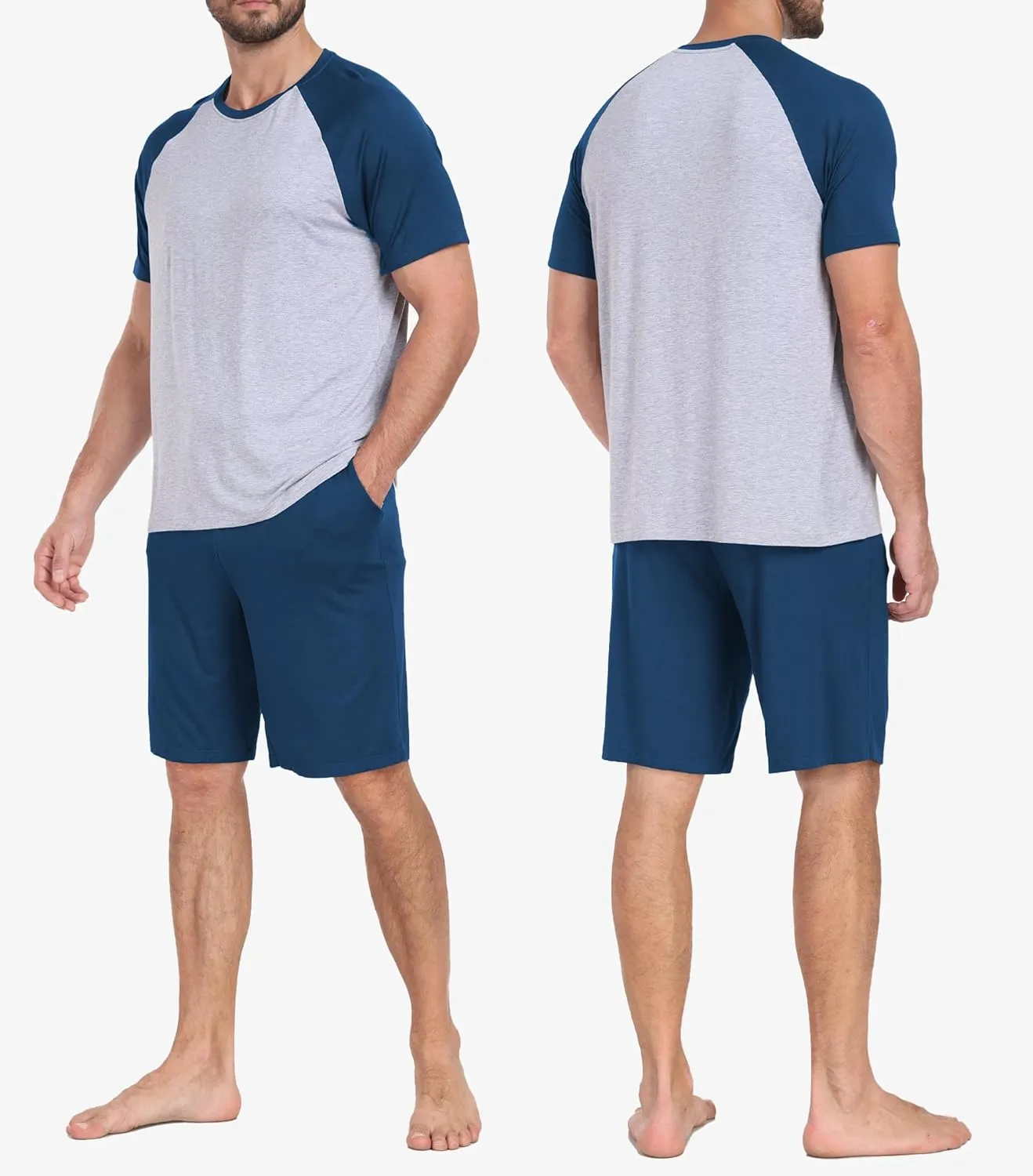 COLORFULLEAF Mens Pajamas Set Shorts and Shirt Bamboo Rayon Sleepwear Summer Nightwear Lightweight Sleep Sets S-XL