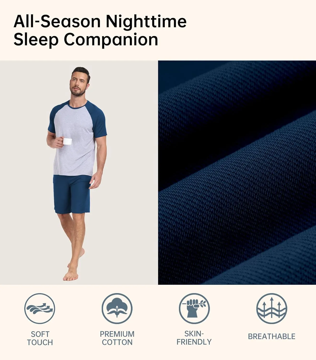 COLORFULLEAF Mens Pajamas Set Shorts and Shirt Bamboo Rayon Sleepwear Summer Nightwear Lightweight Sleep Sets S-XL