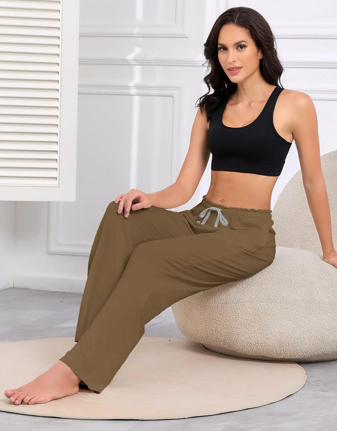 COLORFULLEAF Womens Pajama Pants Breathable Soft Cooling Bamboo Rayon Pants for women Wide Leg Yoga Sweatpants
