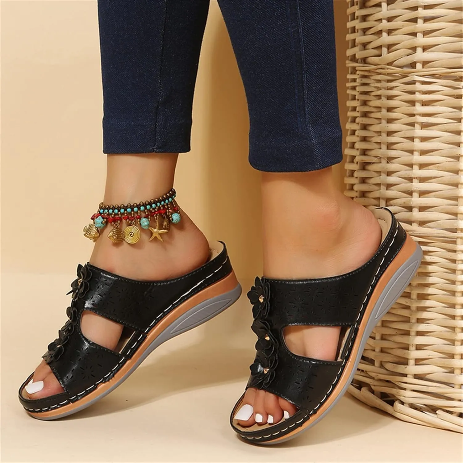 Comfortable Flats for Women Arch Support Sandals for Women Walking Low Wedge Sandals Women Comfortable Cute Ladies Walking Sandals Plantar Fasciitis Yoga Sandals for Women Wrap Sandals for Women