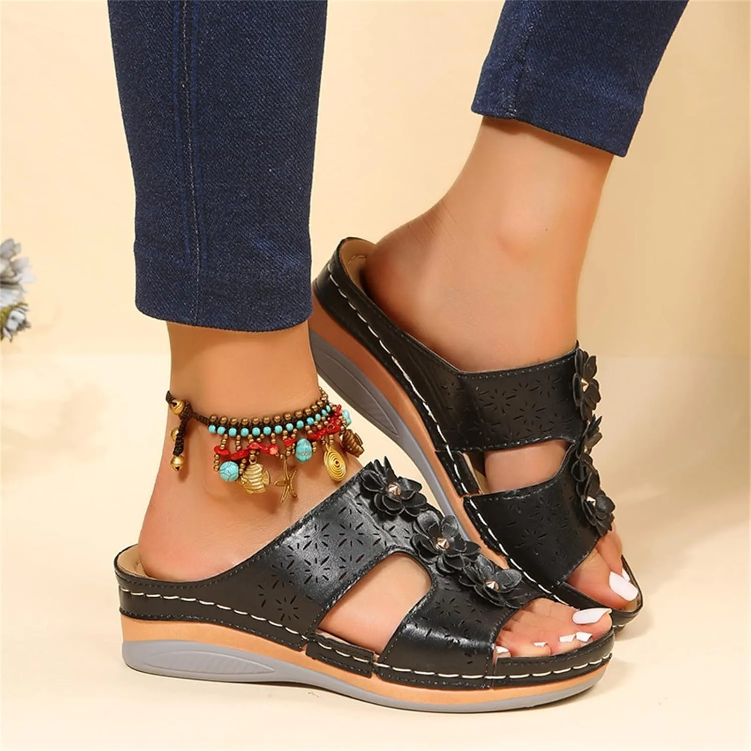 Comfortable Flats for Women Arch Support Sandals for Women Walking Low Wedge Sandals Women Comfortable Cute Ladies Walking Sandals Plantar Fasciitis Yoga Sandals for Women Wrap Sandals for Women