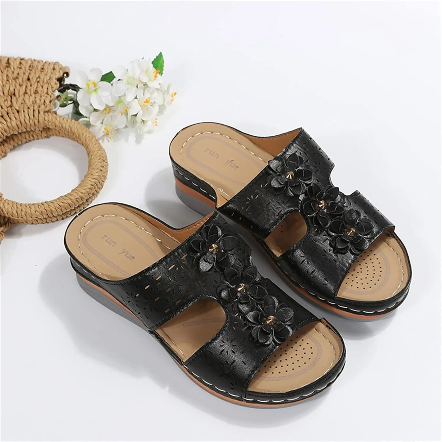 Comfortable Flats for Women Arch Support Sandals for Women Walking Low Wedge Sandals Women Comfortable Cute Ladies Walking Sandals Plantar Fasciitis Yoga Sandals for Women Wrap Sandals for Women