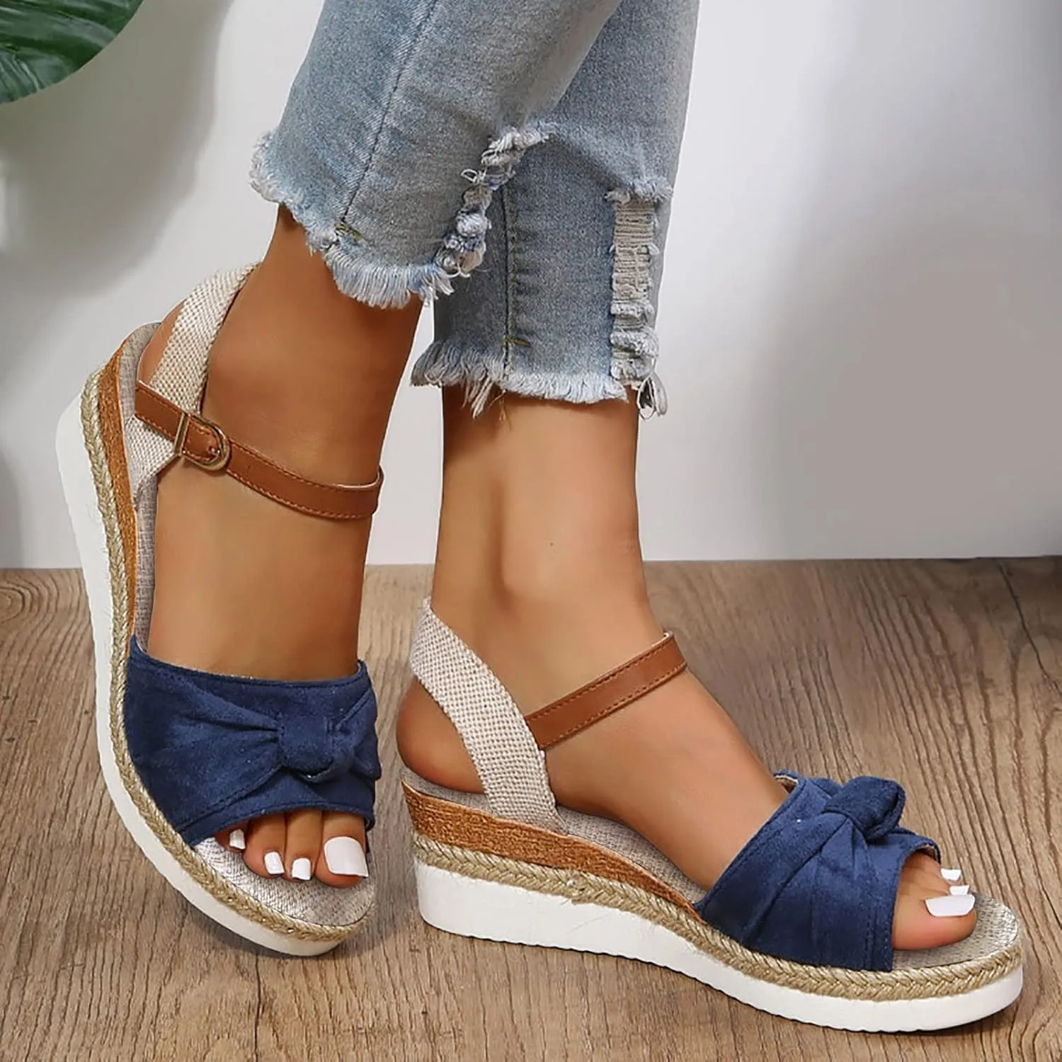 Crzidha Wedge Sandals for Women, Womens Espadrilles Open Toe Ankle Strap Platform Wedge Heels Sandals Dressy Summer Ankle Strap Comfortable Slip on Sandals Orthopedic Sandals Casual Beach Shoes