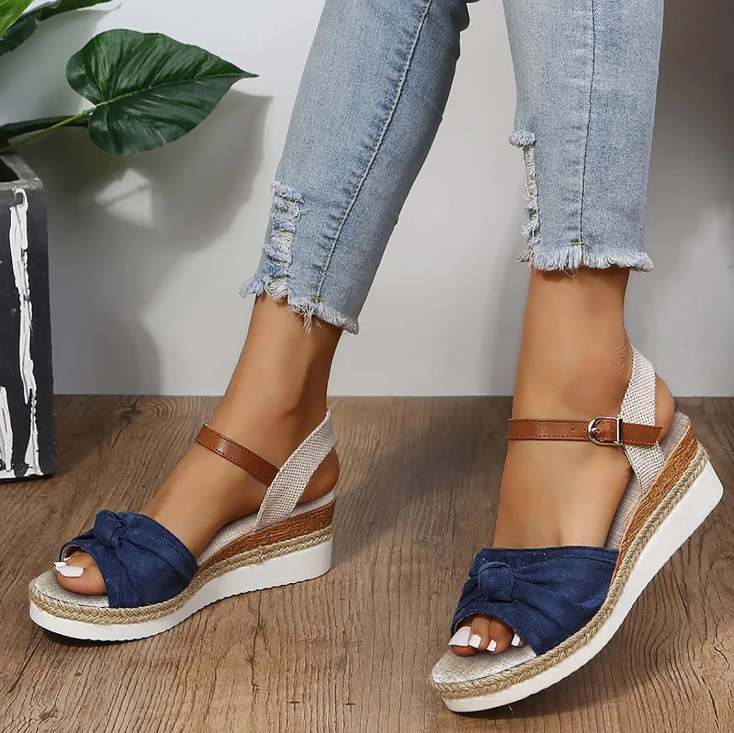 Crzidha Wedge Sandals for Women, Womens Espadrilles Open Toe Ankle Strap Platform Wedge Heels Sandals Dressy Summer Ankle Strap Comfortable Slip on Sandals Orthopedic Sandals Casual Beach Shoes