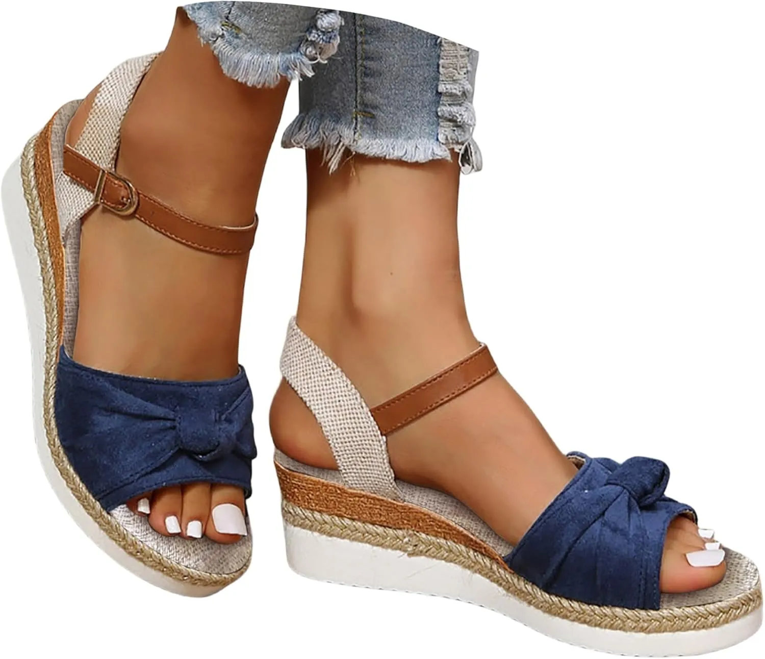 Crzidha Wedge Sandals for Women, Womens Espadrilles Open Toe Ankle Strap Platform Wedge Heels Sandals Dressy Summer Ankle Strap Comfortable Slip on Sandals Orthopedic Sandals Casual Beach Shoes
