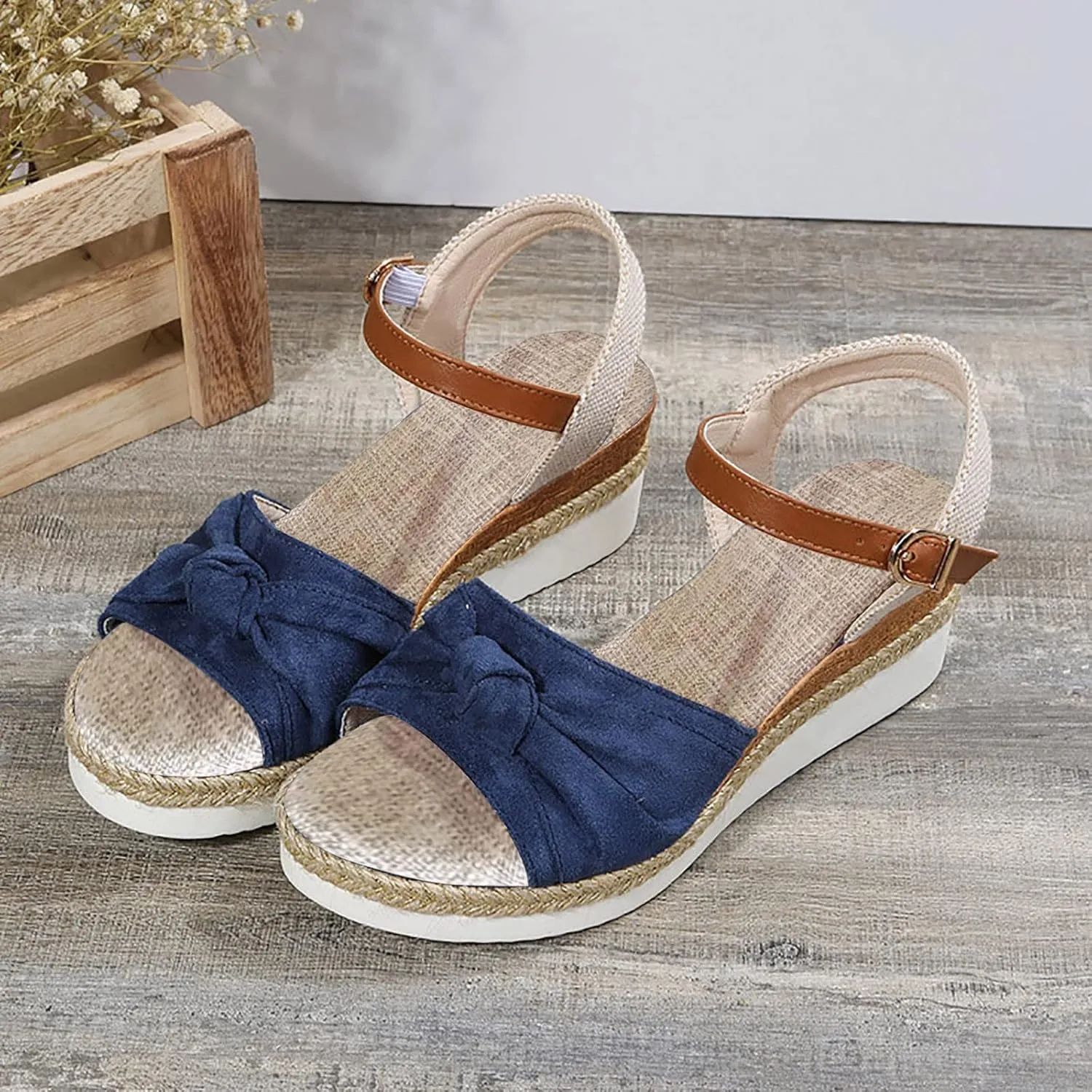 Crzidha Wedge Sandals for Women, Womens Espadrilles Open Toe Ankle Strap Platform Wedge Heels Sandals Dressy Summer Ankle Strap Comfortable Slip on Sandals Orthopedic Sandals Casual Beach Shoes