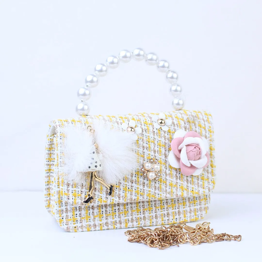 Cute & Stylish Light Brown Themed Pearl Handbag