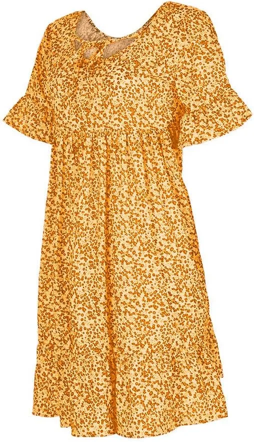 Cute Winter Dresses for Women Women's Ladies Sexy Loose Print Hlaf Sleeve Ruffles Mini Dress Summer Dress