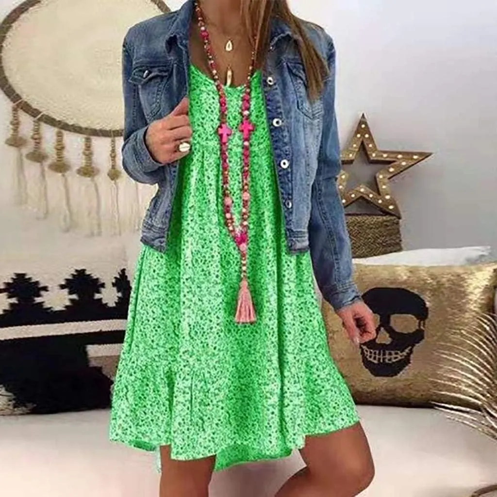 Cute Winter Dresses for Women Women's Ladies Sexy Loose Print Hlaf Sleeve Ruffles Mini Dress Summer Dress