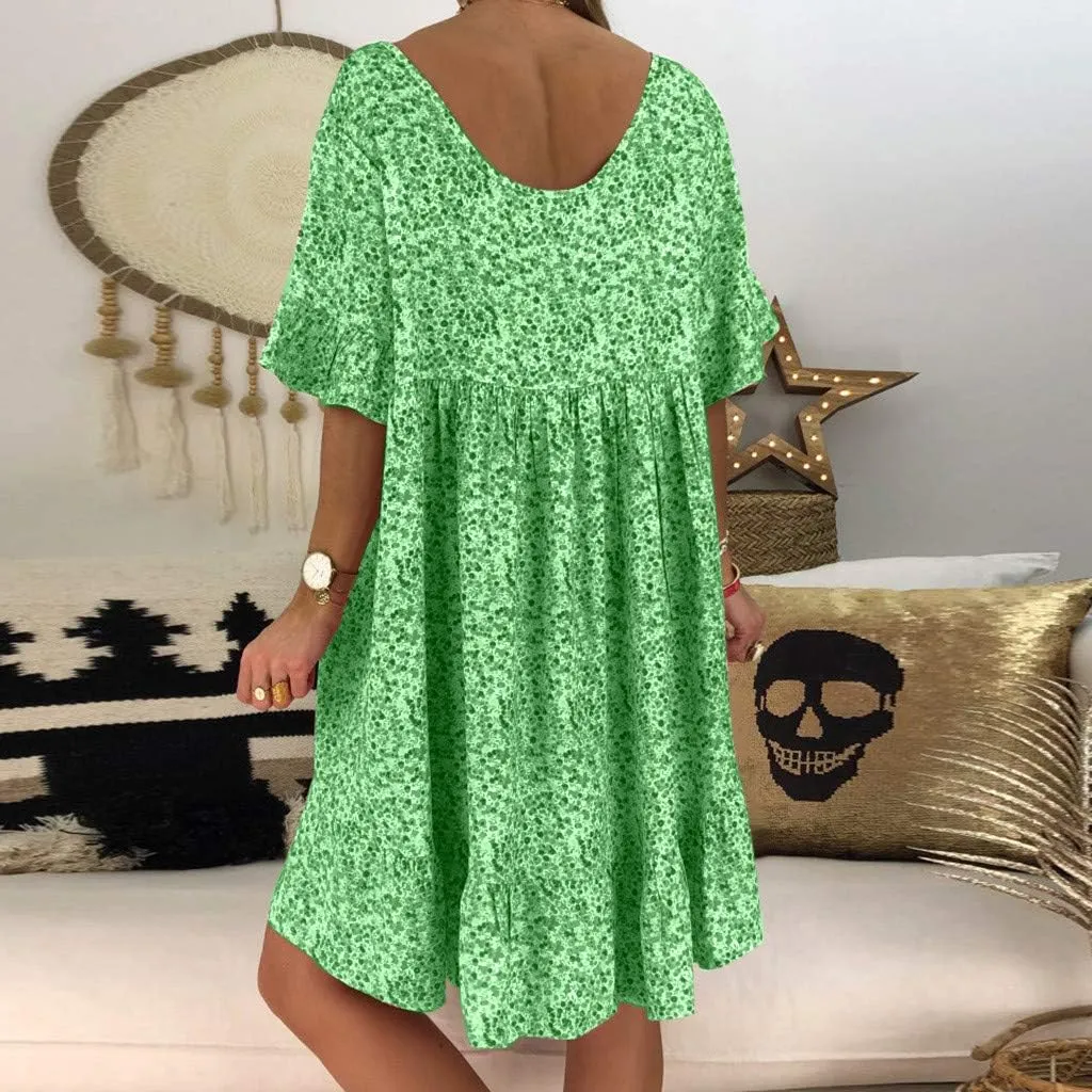 Cute Winter Dresses for Women Women's Ladies Sexy Loose Print Hlaf Sleeve Ruffles Mini Dress Summer Dress