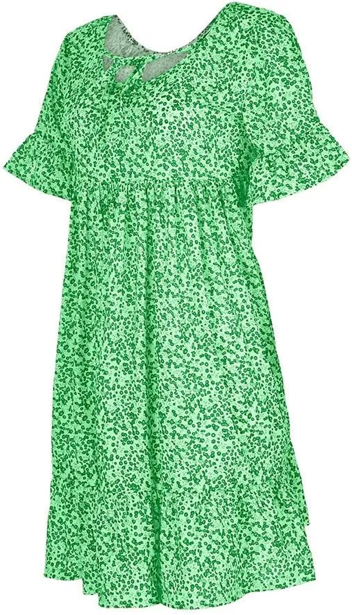 Cute Winter Dresses for Women Women's Ladies Sexy Loose Print Hlaf Sleeve Ruffles Mini Dress Summer Dress