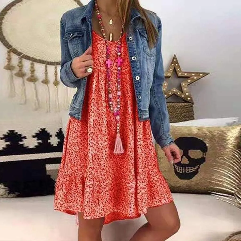 Cute Winter Dresses for Women Women's Ladies Sexy Loose Print Hlaf Sleeve Ruffles Mini Dress Summer Dress