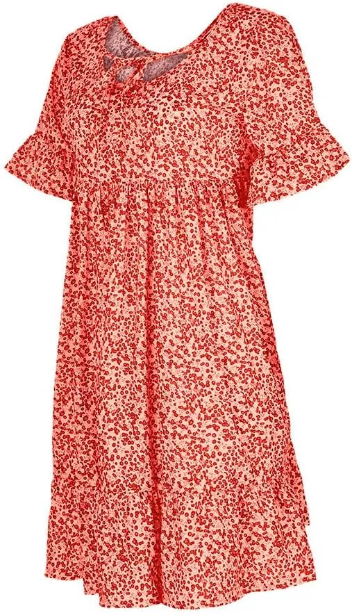 Cute Winter Dresses for Women Women's Ladies Sexy Loose Print Hlaf Sleeve Ruffles Mini Dress Summer Dress