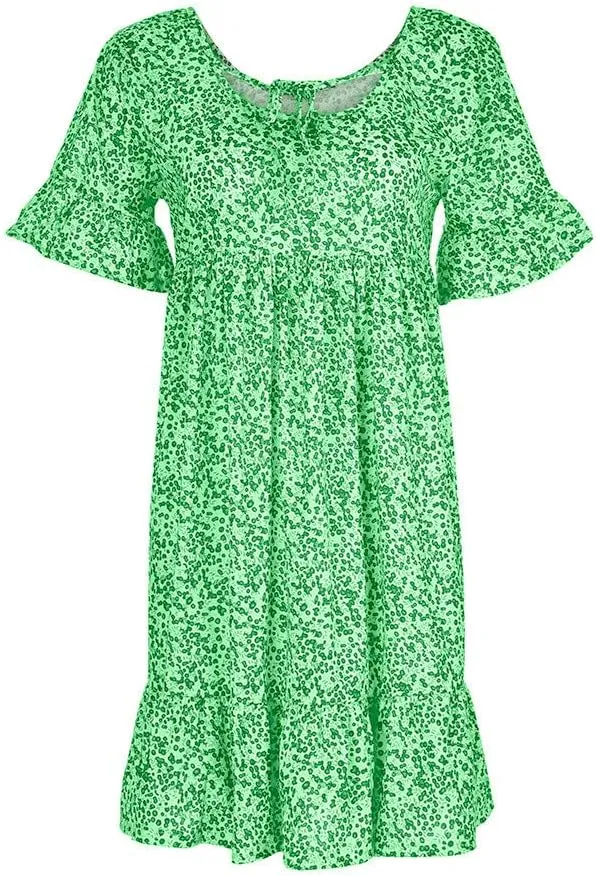 Cute Winter Dresses for Women Women's Ladies Sexy Loose Print Hlaf Sleeve Ruffles Mini Dress Summer Dress