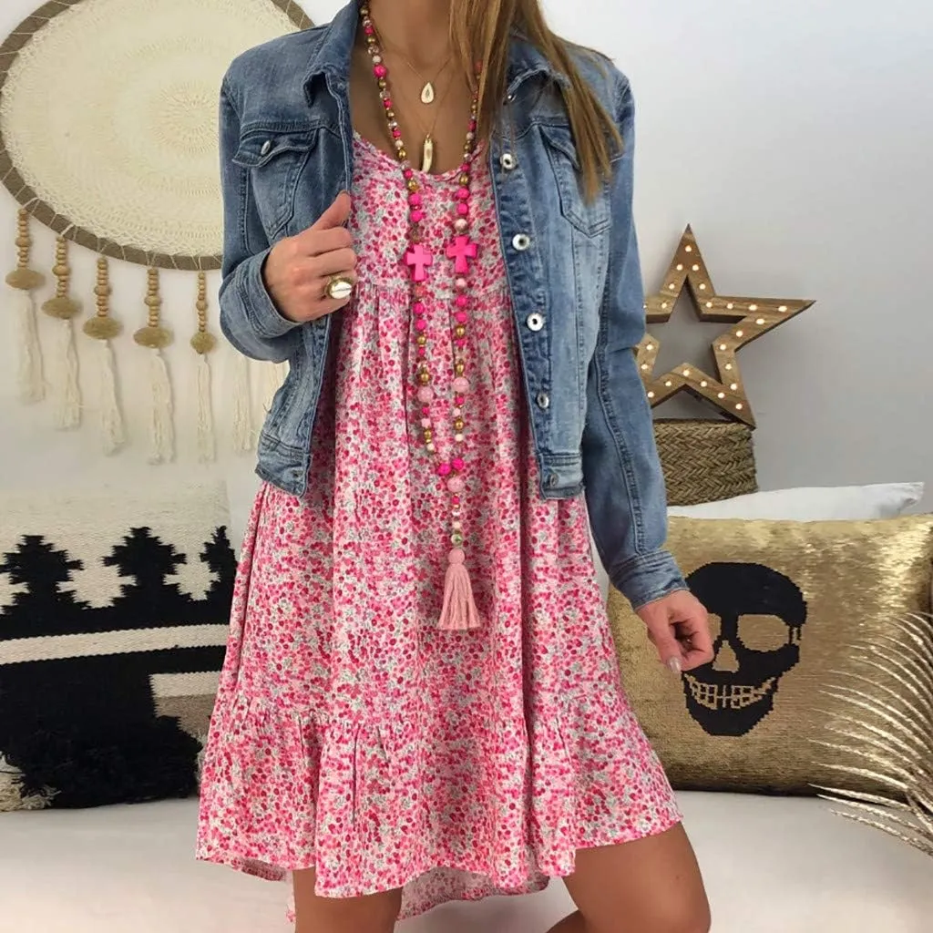 Cute Winter Dresses for Women Women's Ladies Sexy Loose Print Hlaf Sleeve Ruffles Mini Dress Summer Dress
