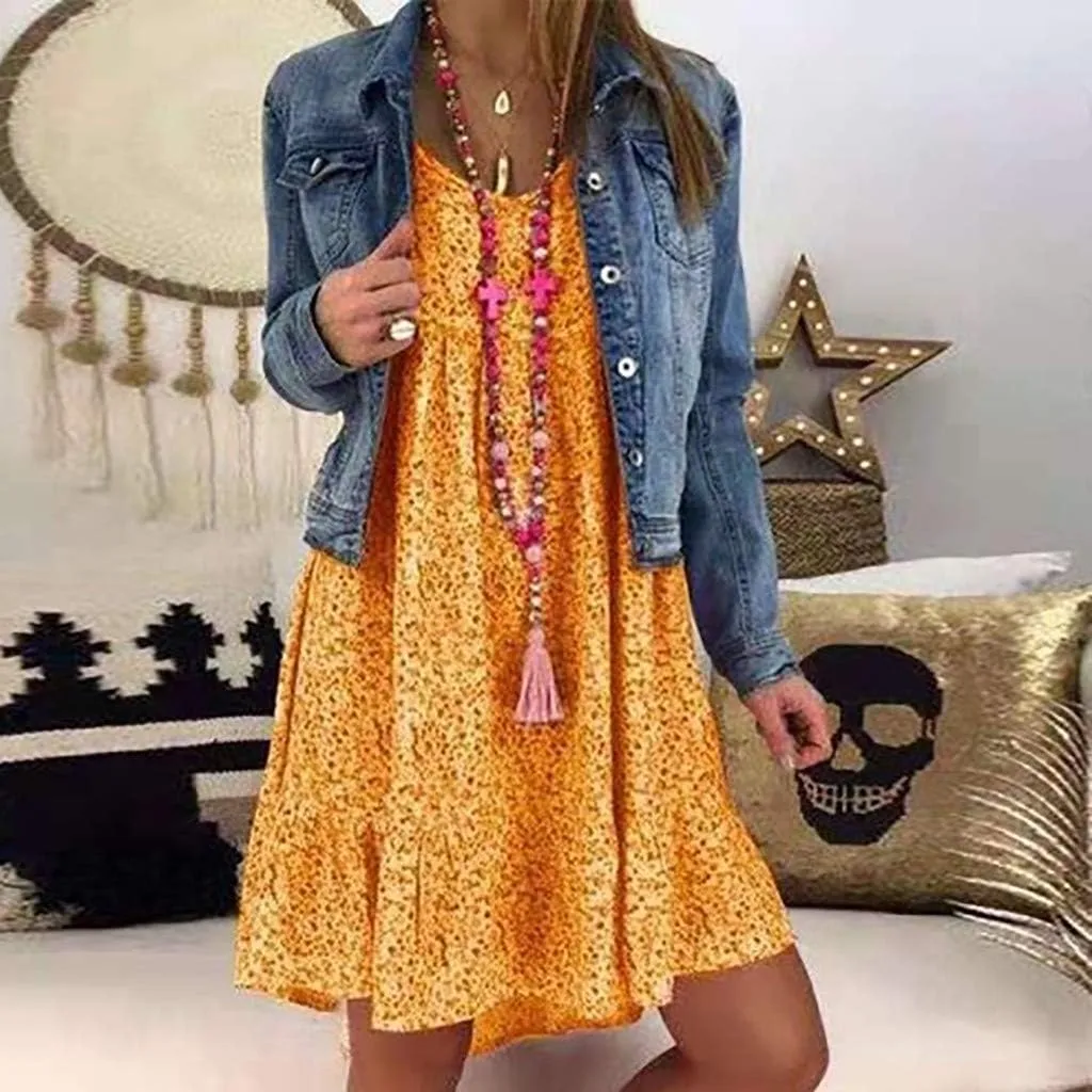 Cute Winter Dresses for Women Women's Ladies Sexy Loose Print Hlaf Sleeve Ruffles Mini Dress Summer Dress