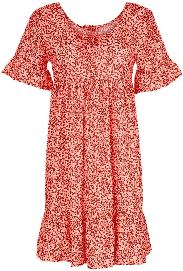 Cute Winter Dresses for Women Women's Ladies Sexy Loose Print Hlaf Sleeve Ruffles Mini Dress Summer Dress