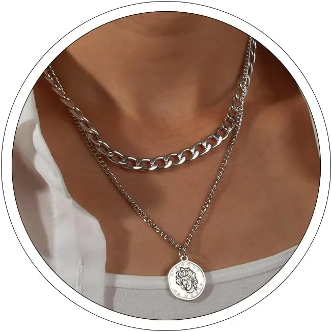 Dainty Gold Necklace for Women Layered Necklaces for Women Gold Stacked Necklaces Punk Cuban Chain Necklace Silver Layered Necklaces Gold Jewelry for Women